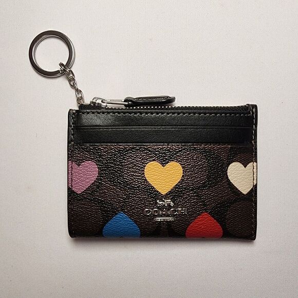 COACH CP466 Mini Skinny Id Case In Signature Canvas & Leather With Heart - Picture 1 of 3
